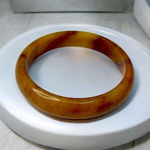 64.1mm Nayural Brown Burmese Nephrite Jade Bangle Bracelet, Crystal
